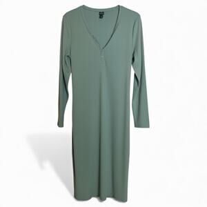 Women's Henley Long Sleeve Mini Bodycon Dress - Wild Fable - Fern Green XXL